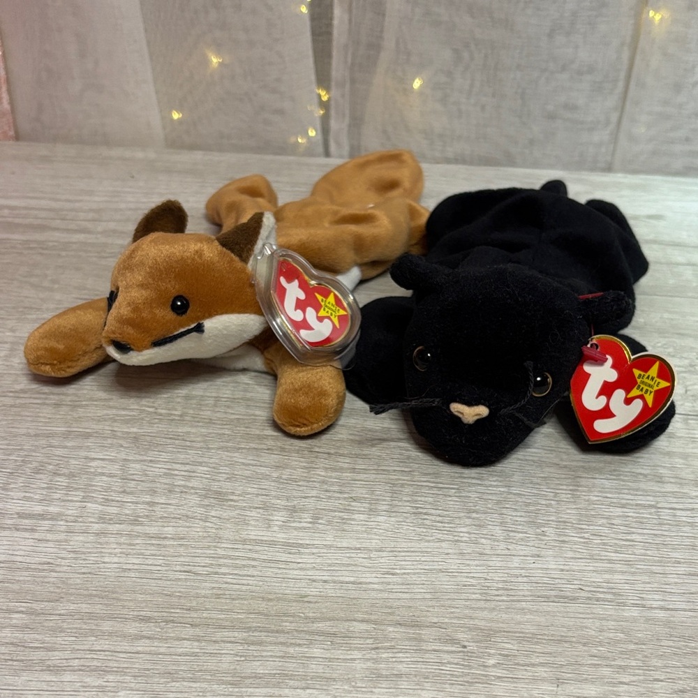 Ty Plush Duo: Brown Fox and Black Panther